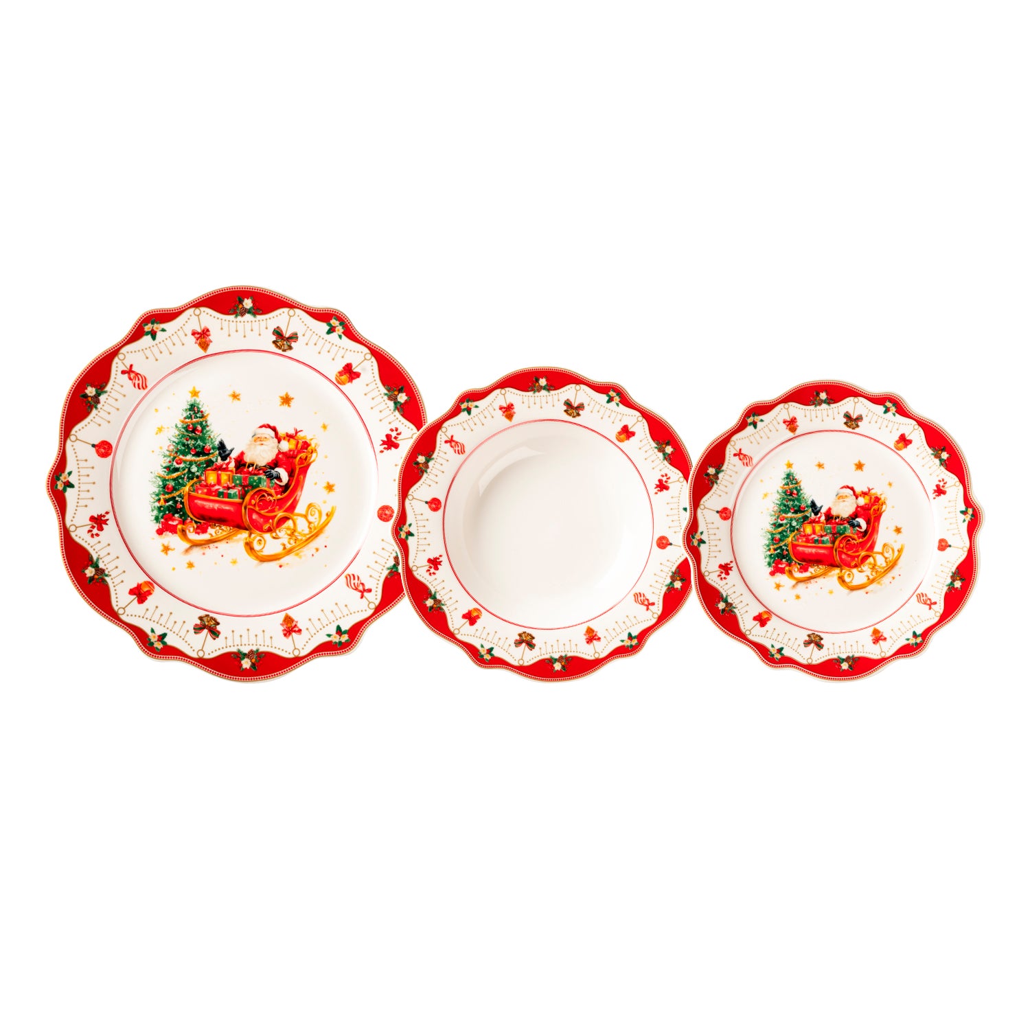 VESTIAMO CASA GRAN NATALE - Servizio di piatti Natalizio Sleigh Ride in Porcellana New Bone China 18 pezzi