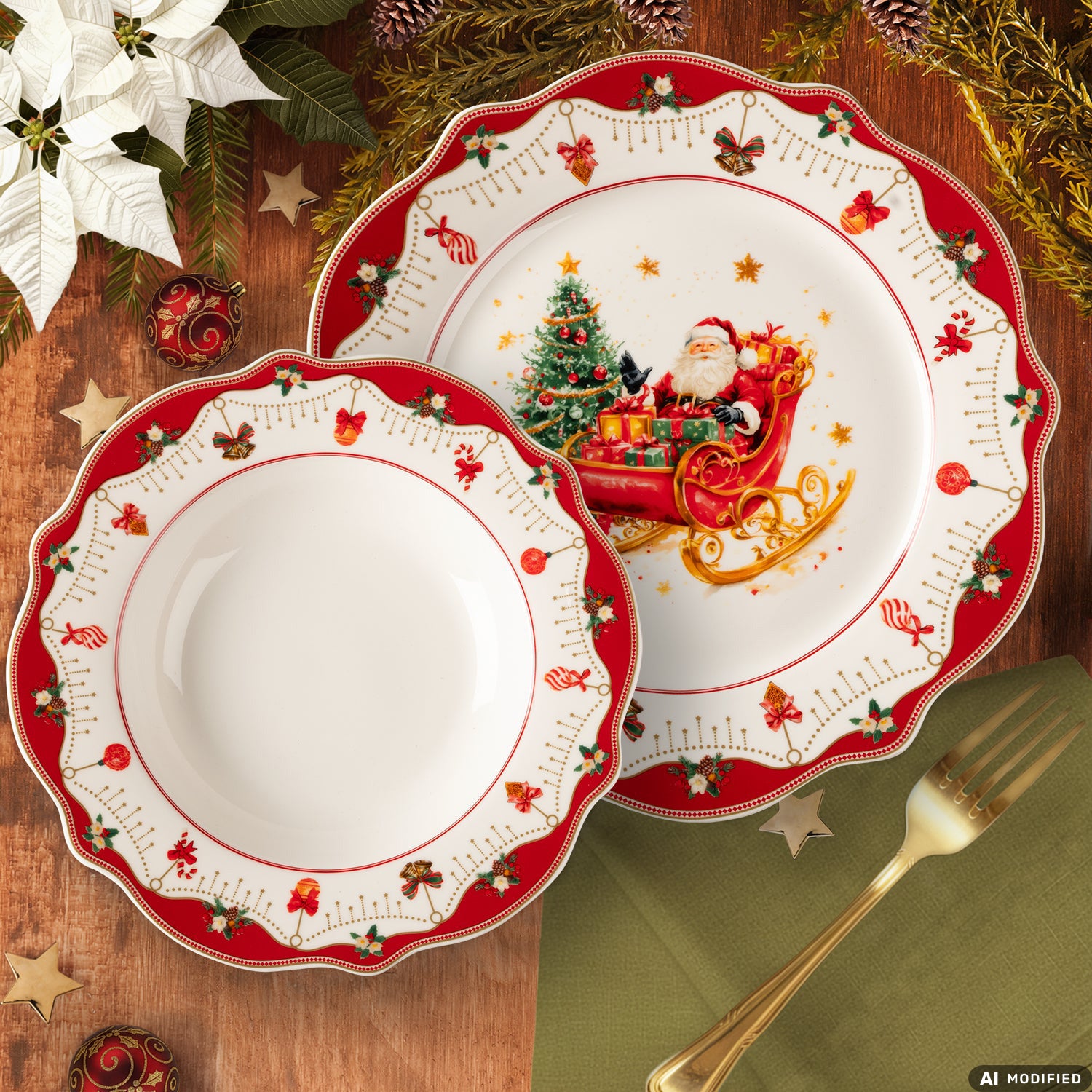 VESTIAMO CASA GRAN NATALE - Servizio di piatti Natalizio Sleigh Ride in Porcellana New Bone China 18 pezzi