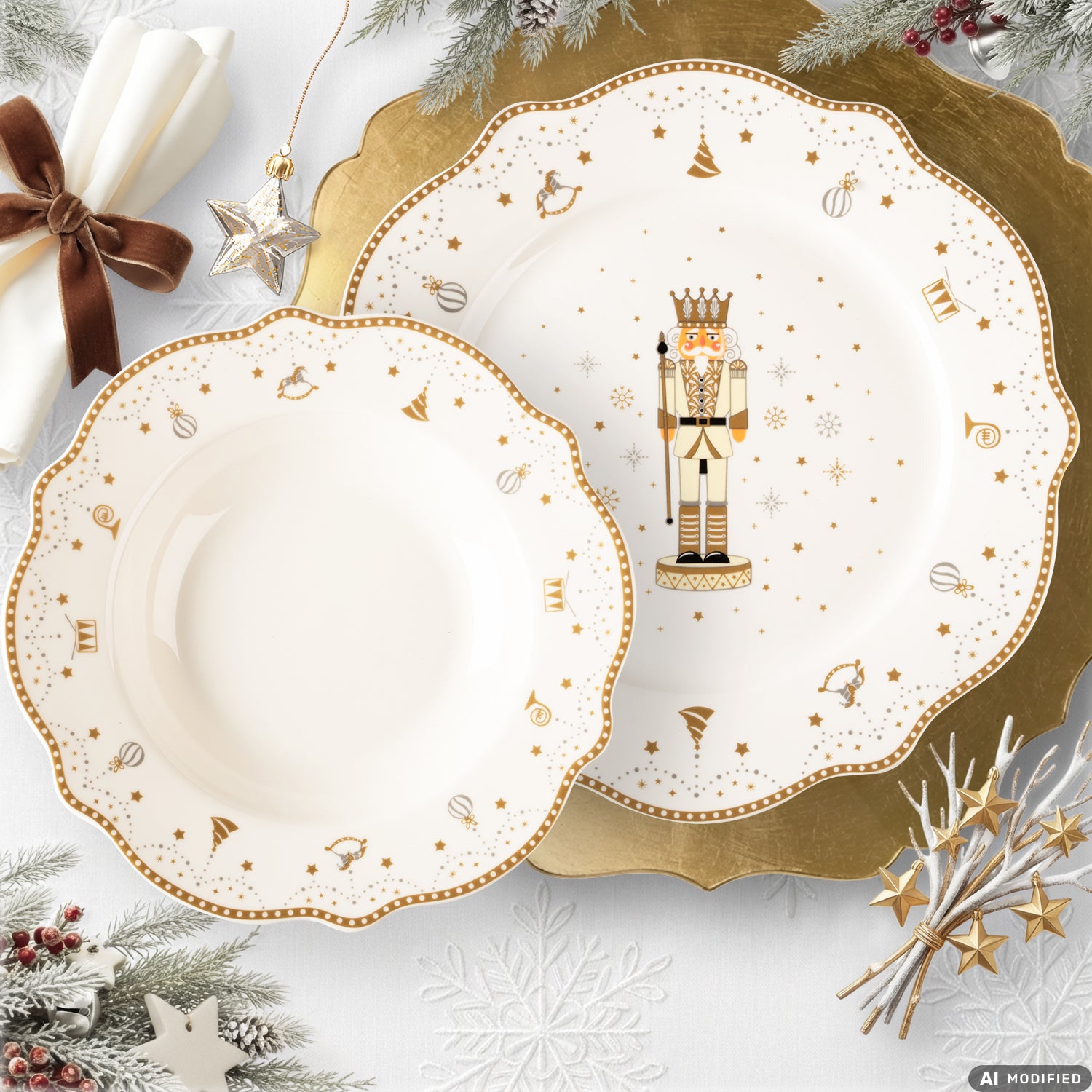 VESTIAMO CASA GRAN NATALE - Servizio di piatti Natalizio Winter Royal in Porcellana New Bone China 18 pezzi