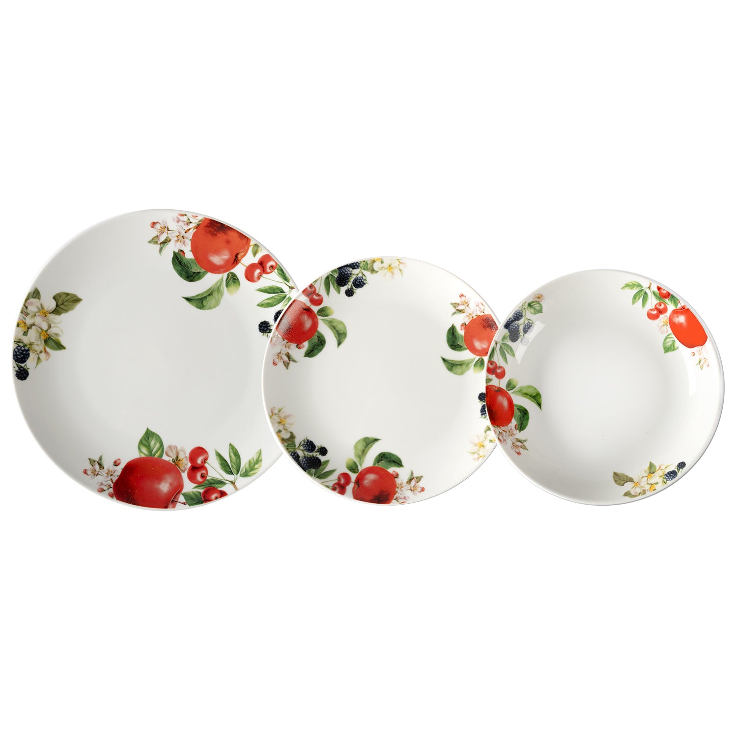 GUSTO CASA - Servizio di Piatti Linea Rebeka Decorazione Frutta in Porcellana 18 Pezzi