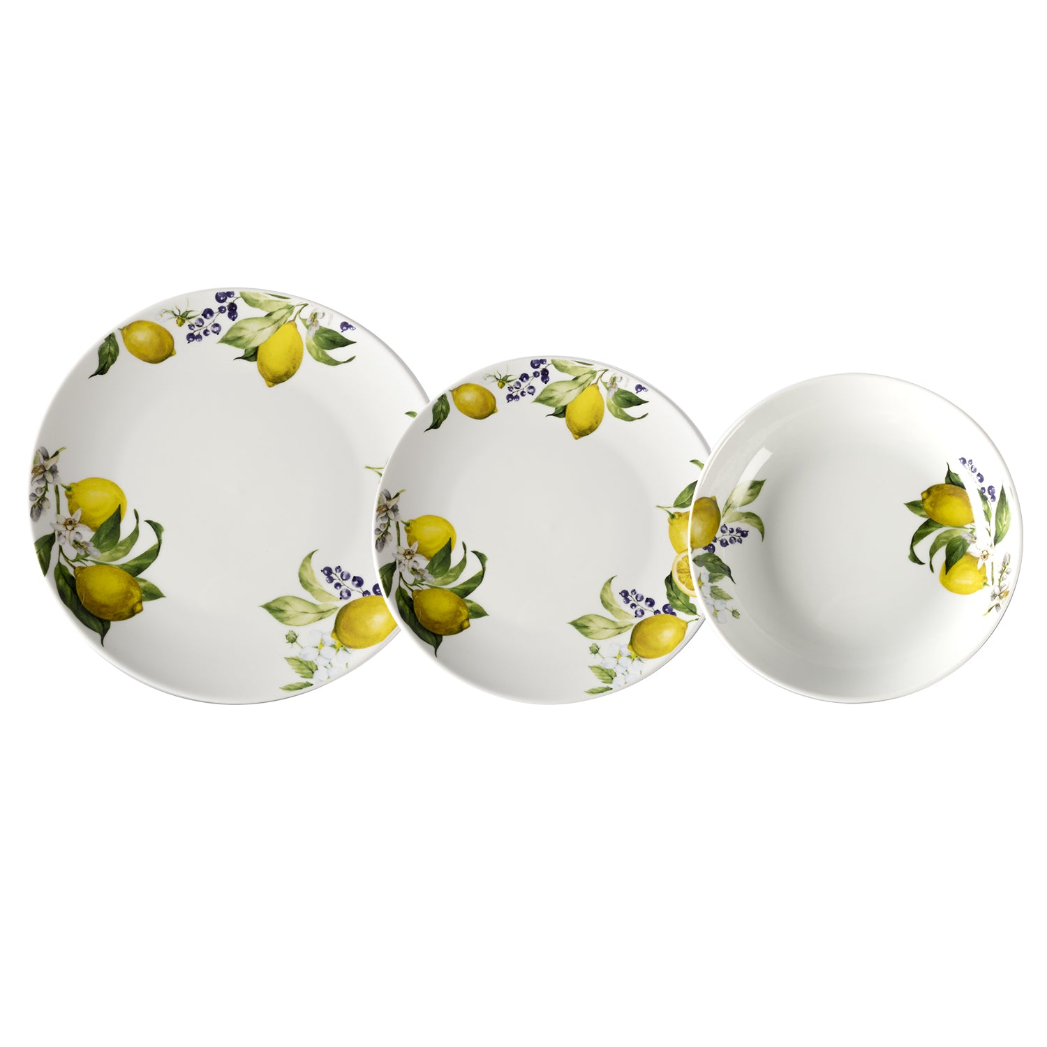 GUSTO CASA - Servizio di Piatti Linea Mediterranea Decorazione Limoni in Porcellana 18 Pezzi