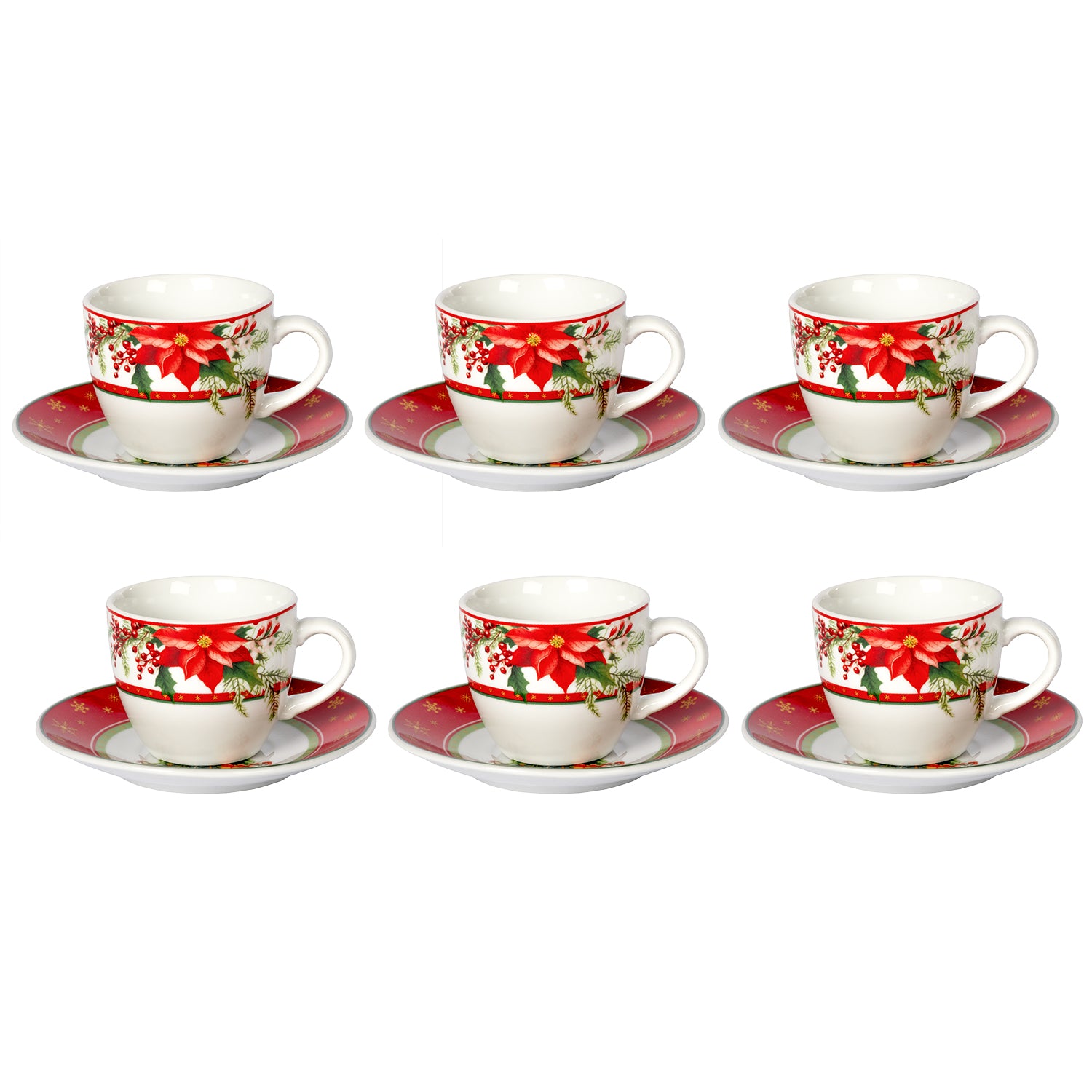 VESTIAMO CASA GRAN NATALE - Servizio da Caffè Natalizio 12 Pezzi Merry Tree in Porcellana 9 cl
