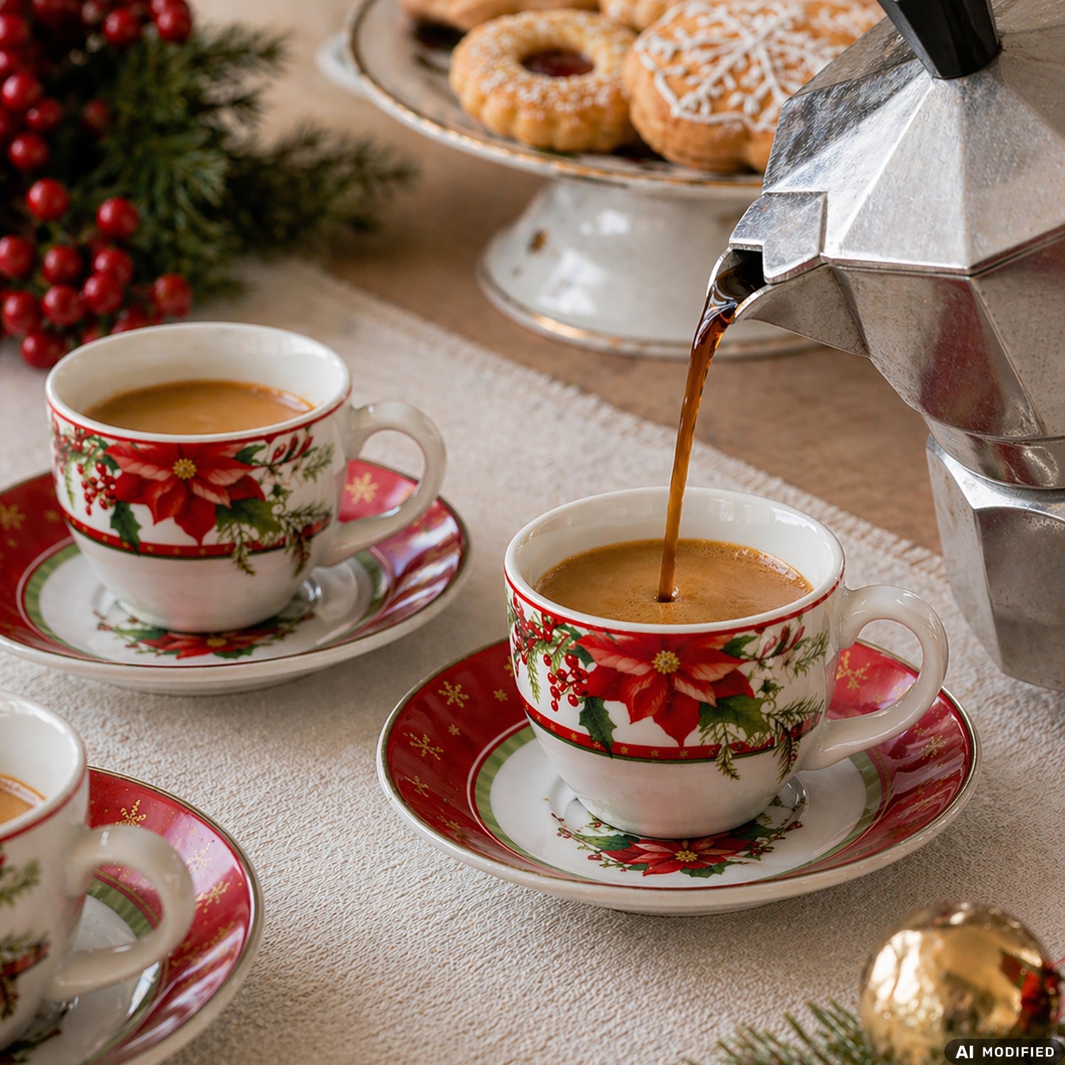 VESTIAMO CASA GRAN NATALE - Servizio da Caffè Natalizio 12 Pezzi Merry Tree in Porcellana 9 cl