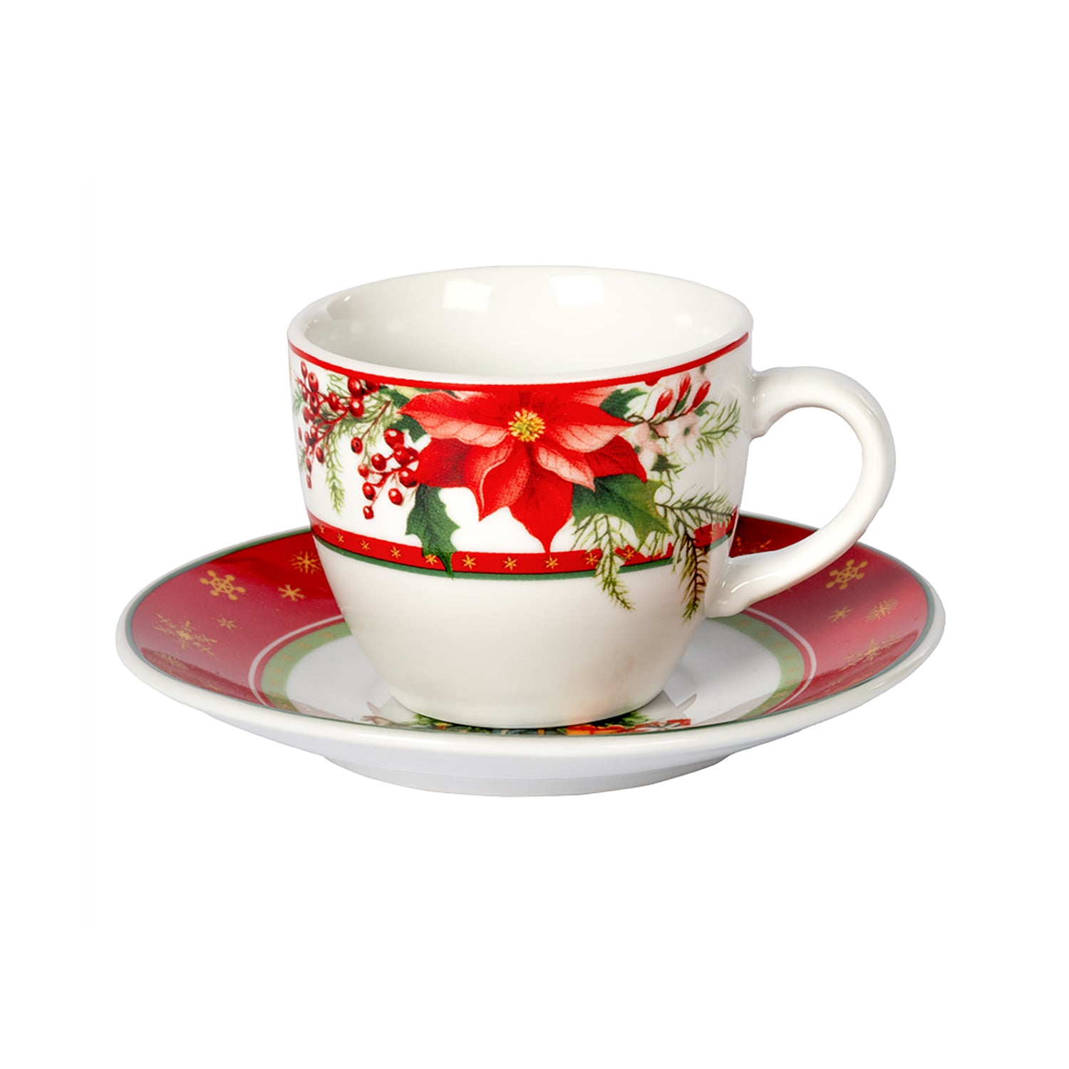 VESTIAMO CASA GRAN NATALE - Servizio da Caffè Natalizio 12 Pezzi Merry Tree in Porcellana 9 cl