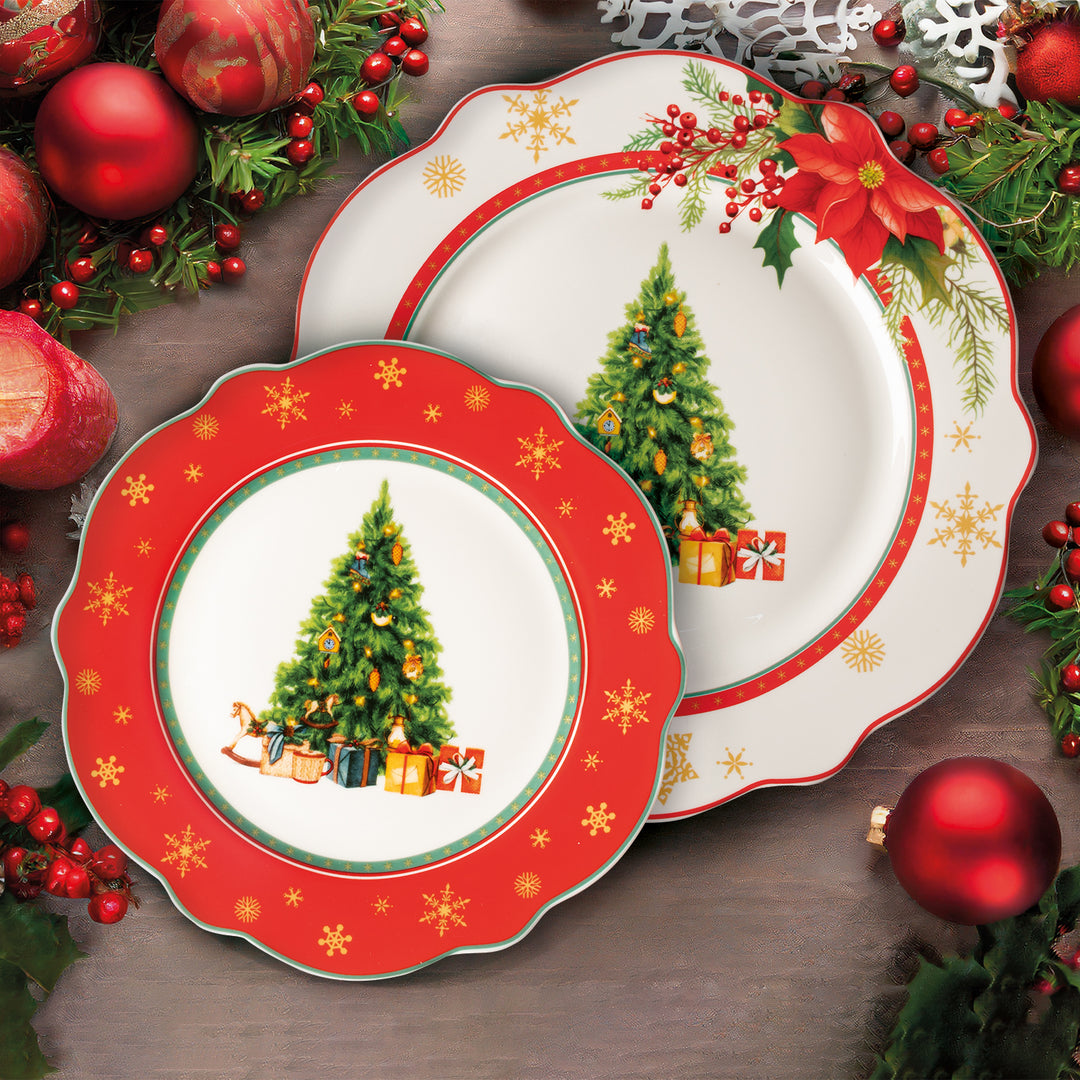 Servizio Piatti Natalizio In Porcellana 18 Pezzi - Design Tartan, Per Tavola Festiva - Foto 14