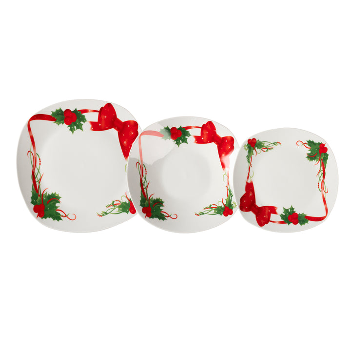 VESTIAMO CASA GRAN NATALE - Servizio di piatti Merry Ribbon in Porcellana - set 18 pezzi