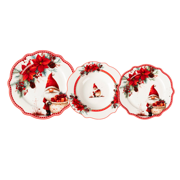 VESTIAMO CASA GRAN NATALE - Servizio di piatti Festive Gnome in New Bone China 18 pezzi