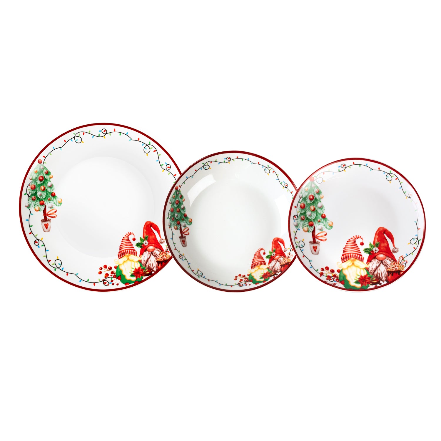 VESTIAMO CASA GRAN NATALE - Servizio di piatti Gnome Delight in porcellana 18 pezzi