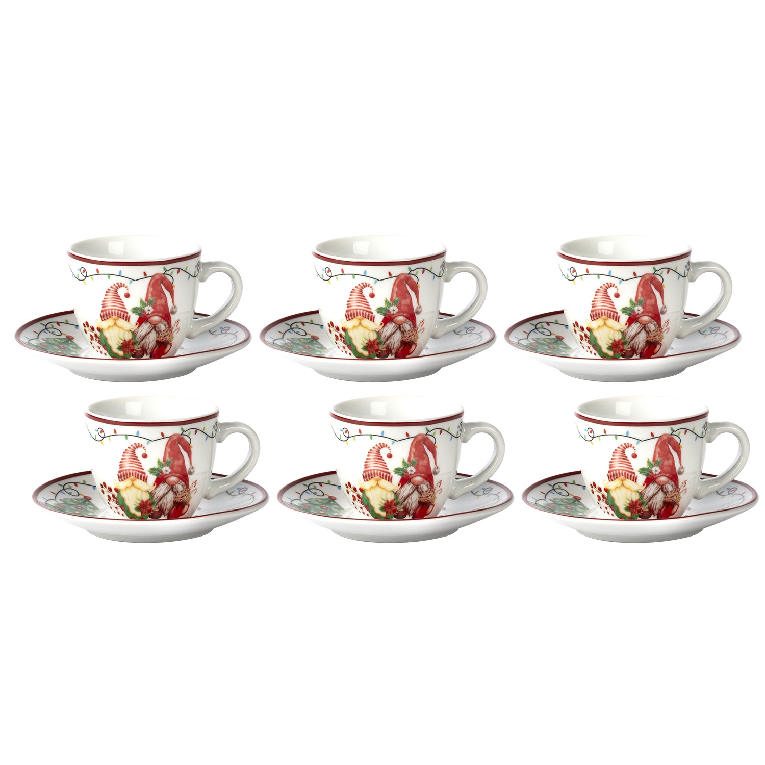 VESTIAMO CASA GRAN NATALE - Servizio da caffè 12 Pezzi in Porcellana Gnome Delight