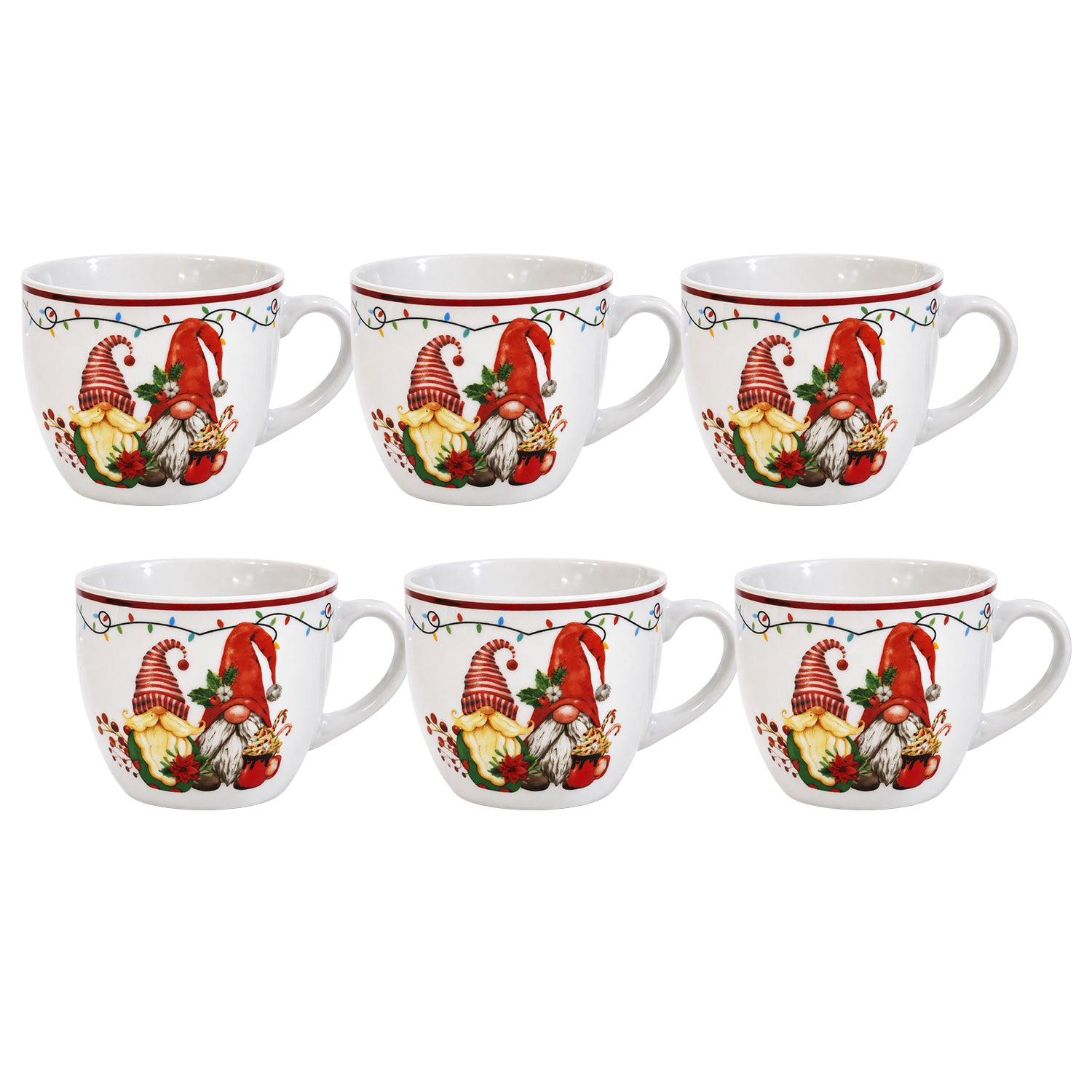 VESTIAMO CASA GRAN NATALE - Set 6 Tazzine da Caffè Natalizie Gnomo Delight in Porcellana 9 cl