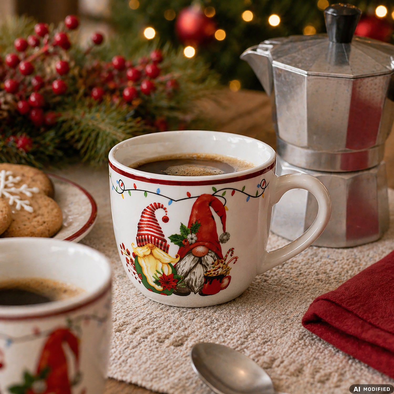 VESTIAMO CASA GRAN NATALE - Set 6 Tazzine da Caffè Natalizie Gnomo Delight in Porcellana 9 cl