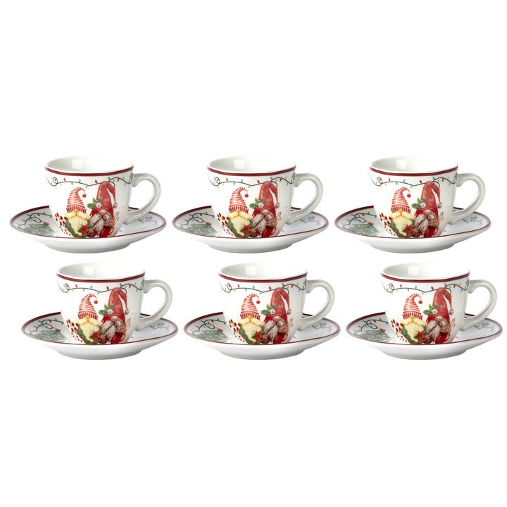 VESTIAMO CASA GRAN NATALE - Servizio da caffè 12 Pezzi in Porcellana Gnome Delight