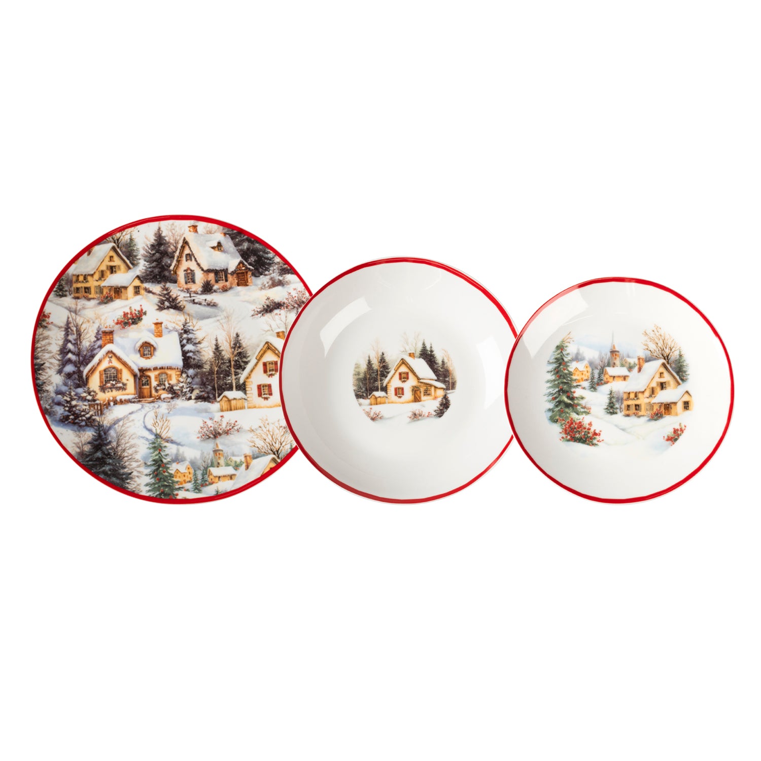 VESTIAMO CASA GRAN NATALE - Servizio di piatti Snowy Village Elegance in Porcellana - set 18 pezzi