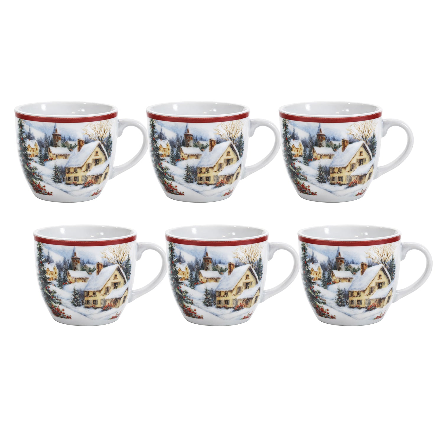 VESTIAMO CASA GRAN NATALE - Set 6 Tazzine da Caffè Natalizie Snowy Village Elegance in Porcellana 9 cl