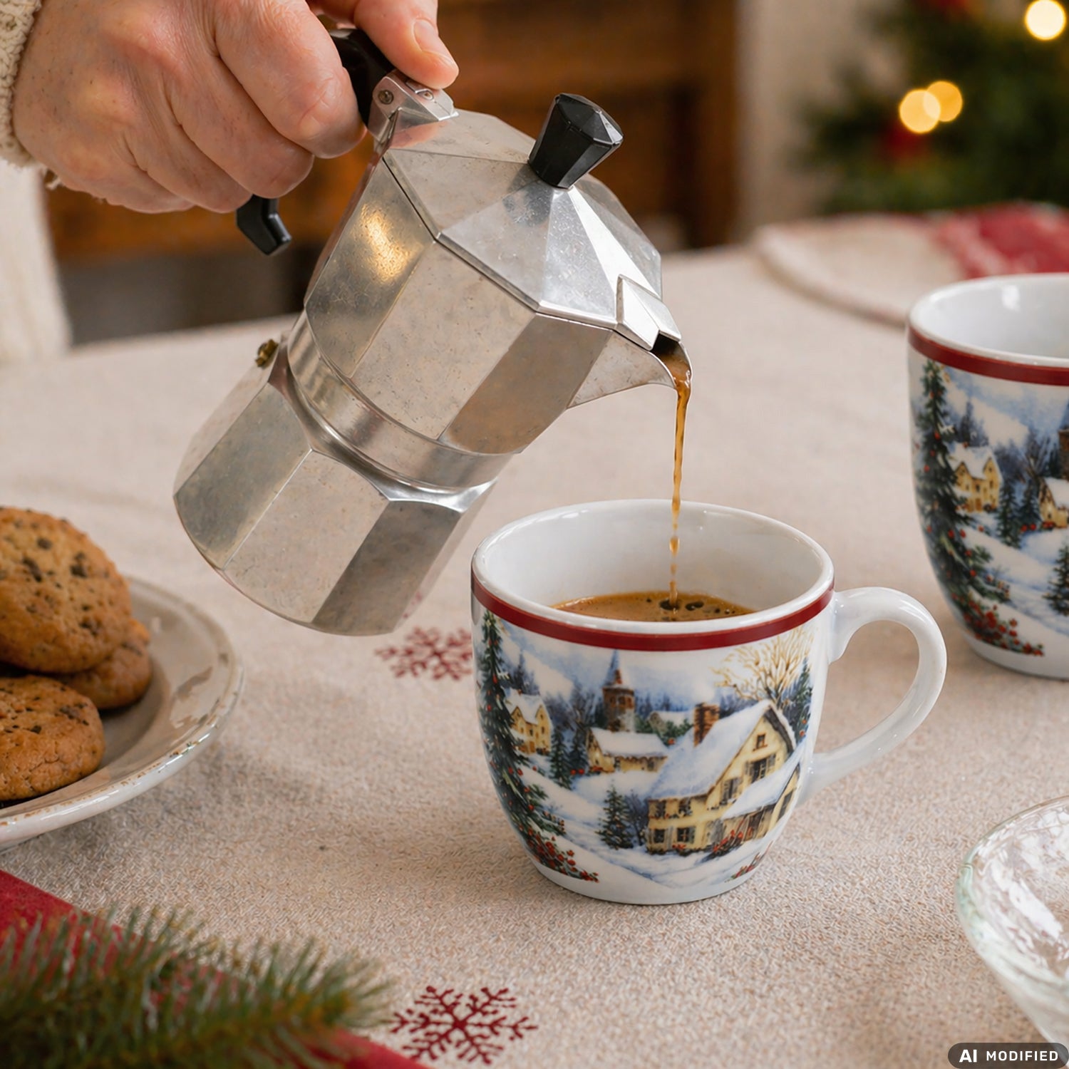 VESTIAMO CASA GRAN NATALE - Set 6 Tazzine da Caffè Natalizie Snowy Village Elegance in Porcellana 9 cl