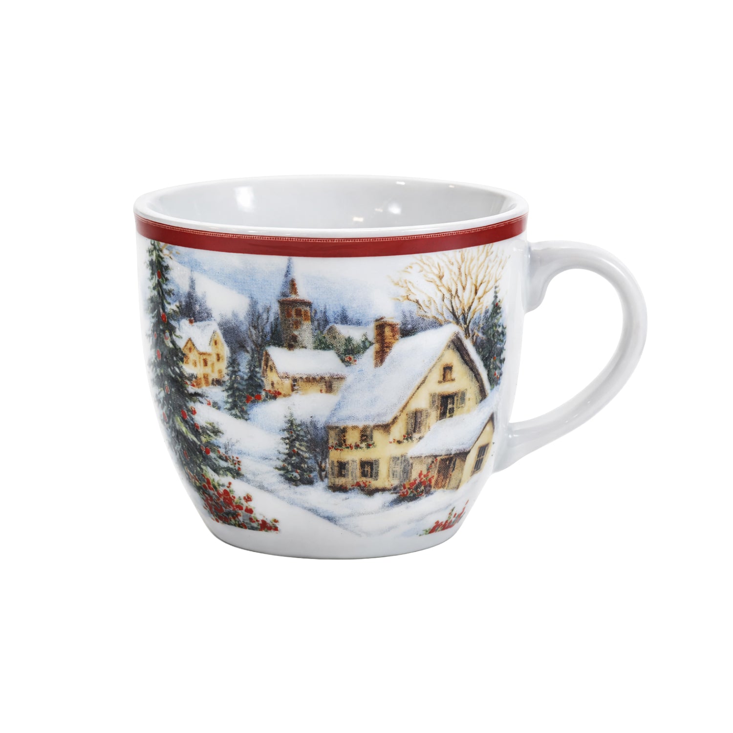 VESTIAMO CASA GRAN NATALE - Set 6 Tazzine da Caffè Natalizie Snowy Village Elegance in Porcellana 9 cl