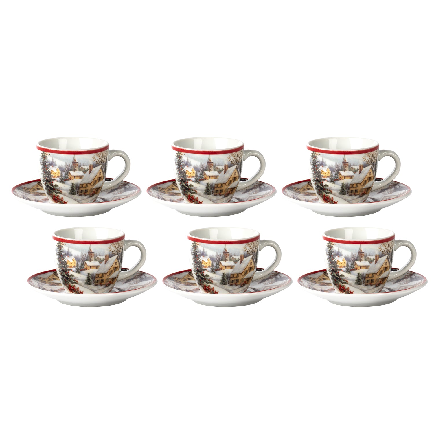 VESTIAMO CASA GRAN NATALE - Servizio da caffè 12 Pezzi in Porcellana Snowy Village Elegance