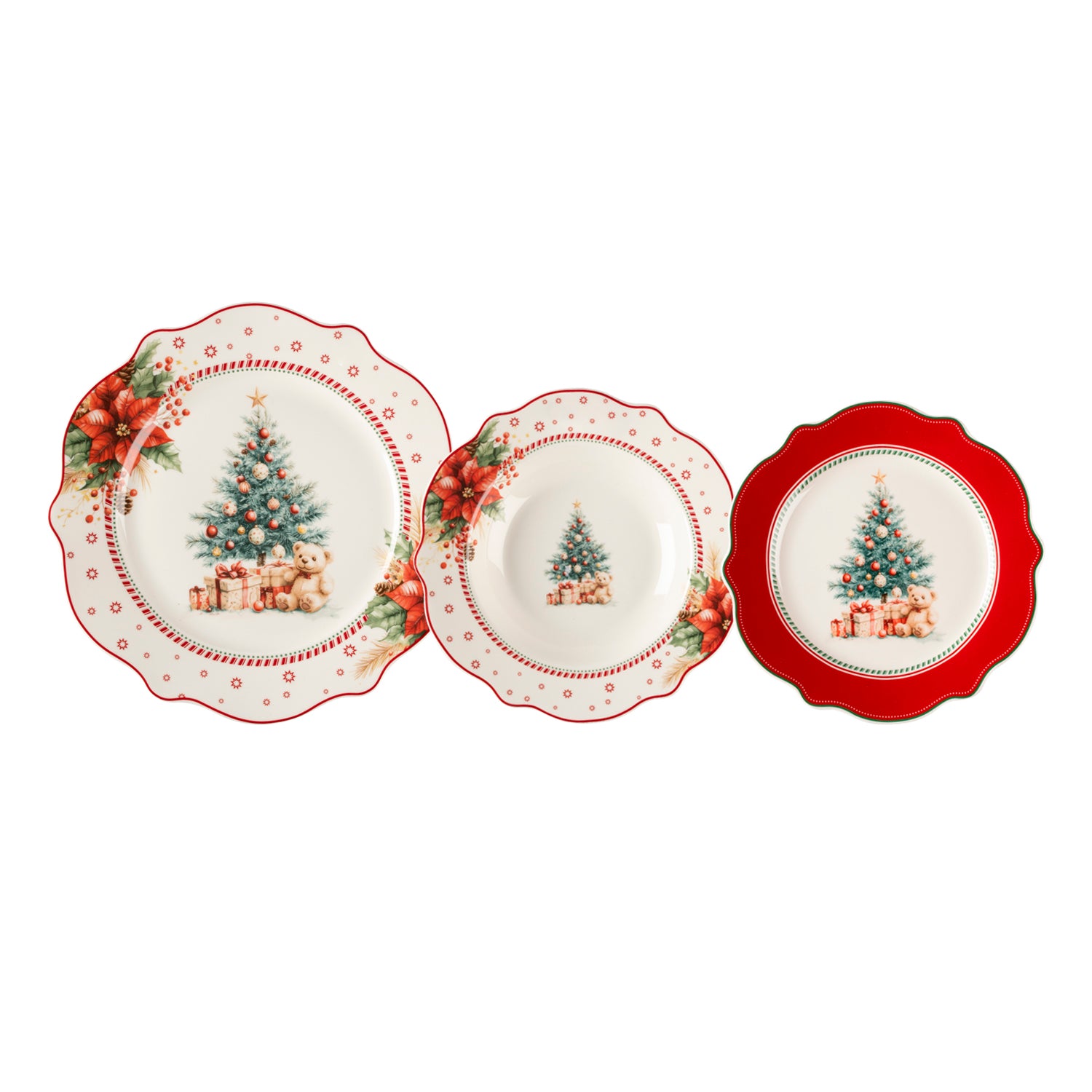 VESTIAMO CASA GRAN NATALE - Servizio di piatti Natalizio Christmas Bear in Porcellana New Bone China 18 pezzi