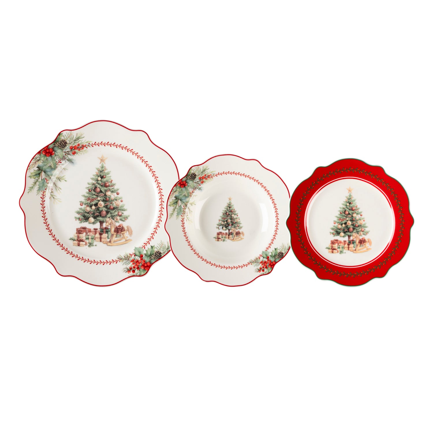 VESTIAMO CASA GRAN NATALE - Servizio di piatti Natalizio Present's Tree in Porcellana New Bone China 18 pezzi