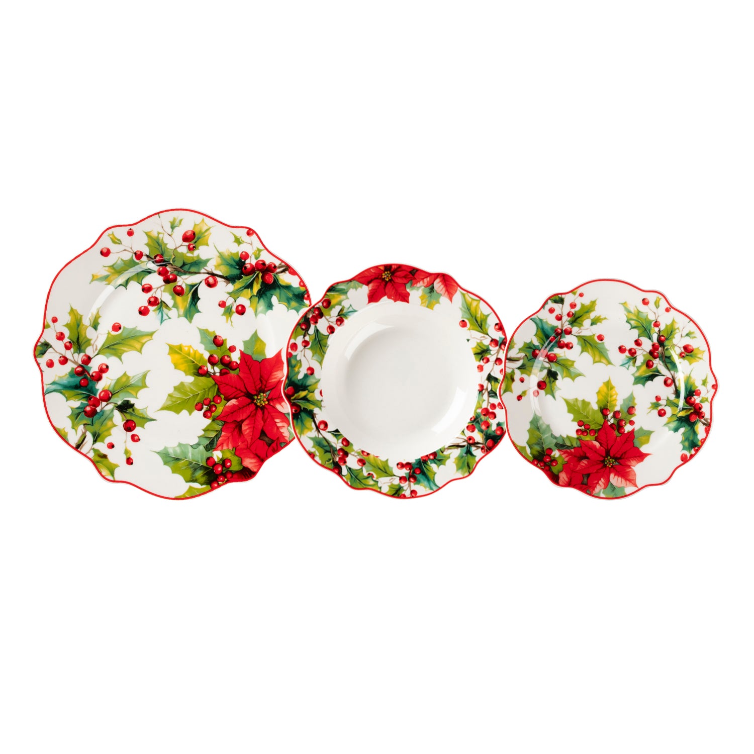 VESTIAMO CASA GRAN NATALE - Servizio di piatti Natalizio Red & Magic Christmas in Porcellana New Bone China 18 pezzi