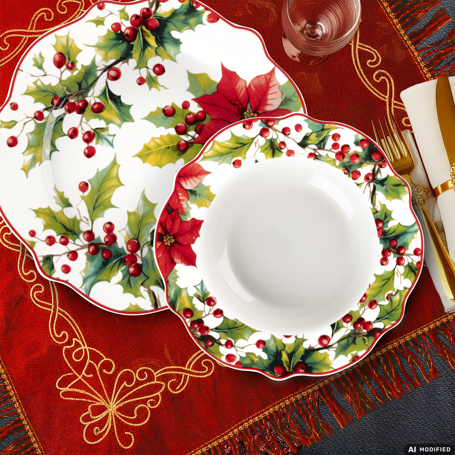 VESTIAMO CASA GRAN NATALE - Servizio di piatti Natalizio Red & Magic Christmas in Porcellana New Bone China 18 pezzi