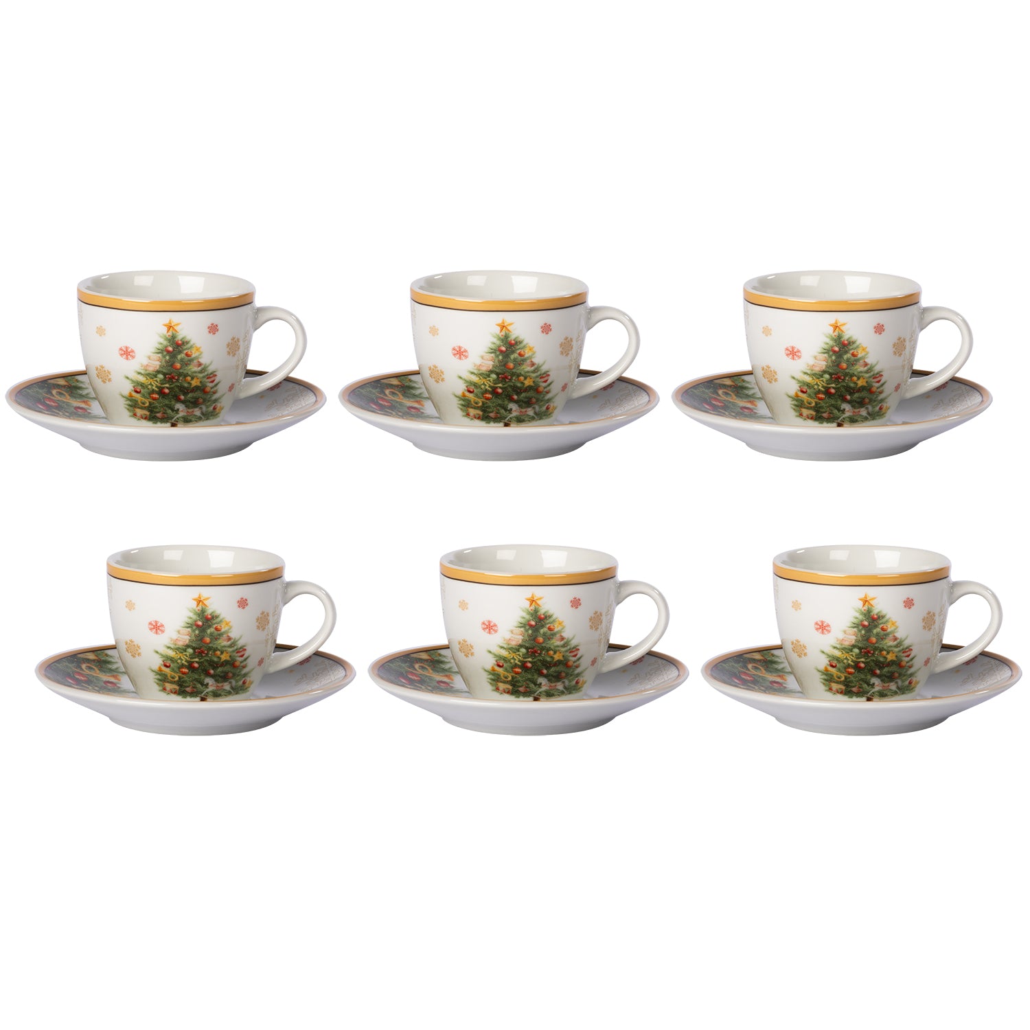 VESTIAMO CASA GRAN NATALE - Servizio da Caffè Natalizio 12 Pezzi Jingle Feast in Porcellana 9 cl
