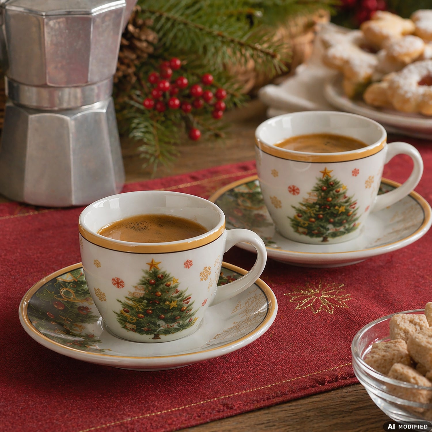 VESTIAMO CASA GRAN NATALE - Servizio da Caffè Natalizio 12 Pezzi Jingle Feast in Porcellana 9 cl