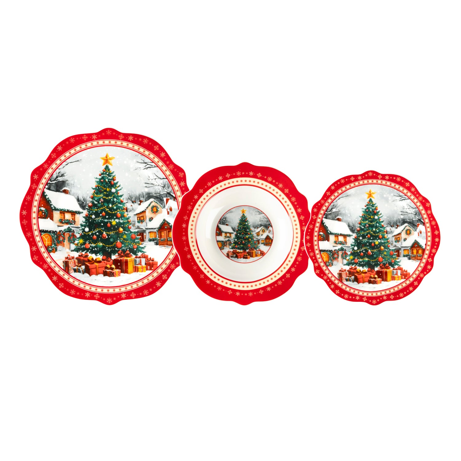 VESTIAMO CASA GRAN NATALE - Servizio di piatti Natalizio Winter Heart in Porcellana New Bone China 18 pezzi