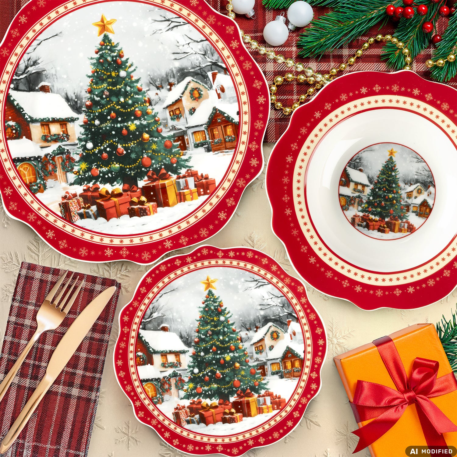 VESTIAMO CASA GRAN NATALE - Servizio di piatti Natalizio Winter Heart in Porcellana New Bone China 18 pezzi
