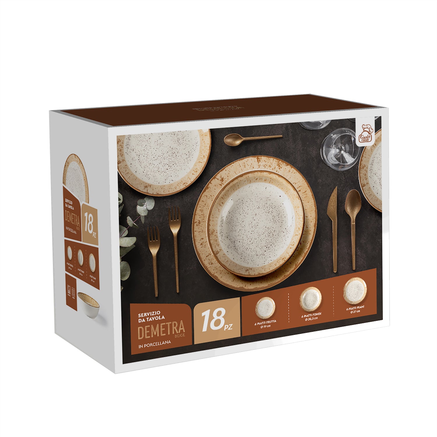 GUSTO CASA - Servizio di piatti in porcellana Demetra Beige 18 pezzi