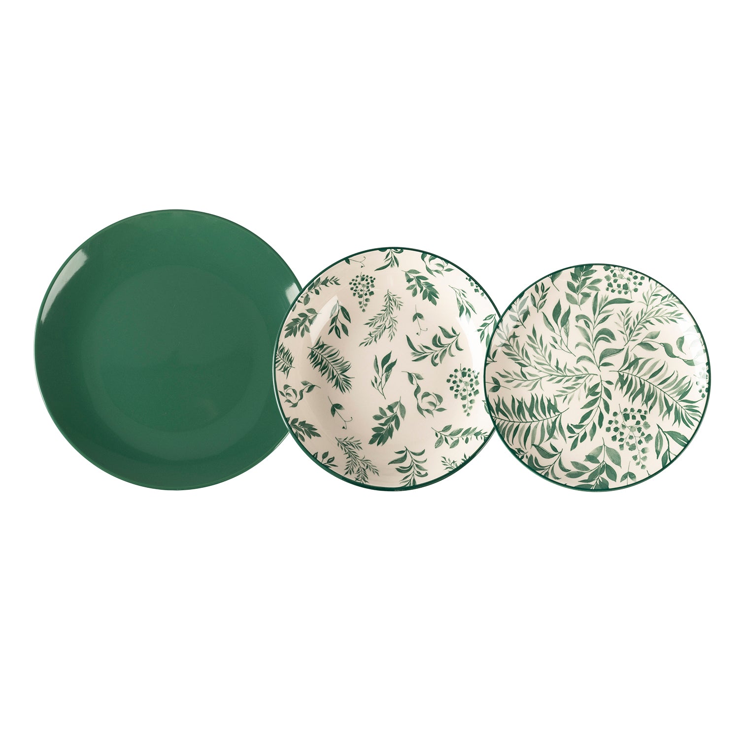 GUSTO CASA - Servizio di piatti in stoneware Leaves Green 18 pezzi