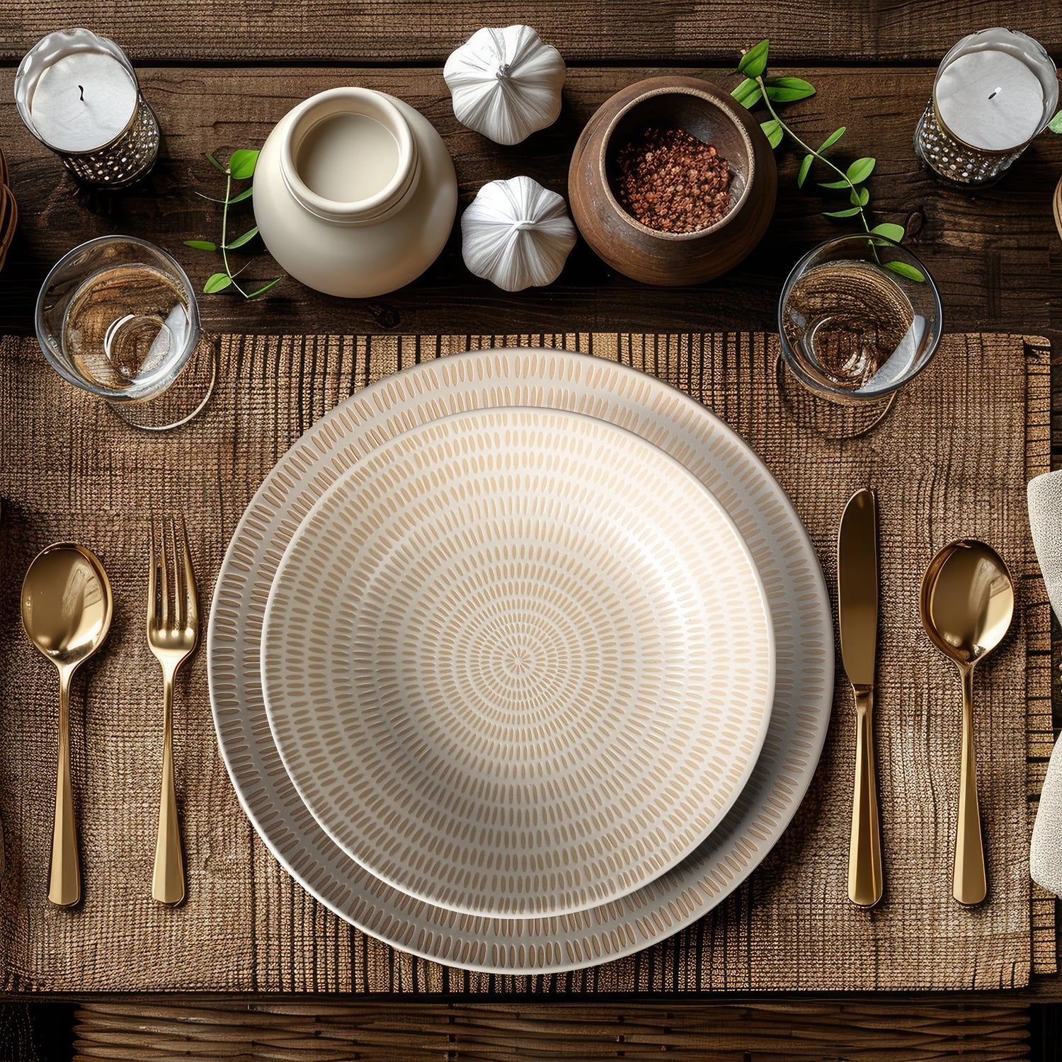 GUSTO CASA - Servizio di piatti in stoneware Maya Pad Printing Bianco 18 pezzi