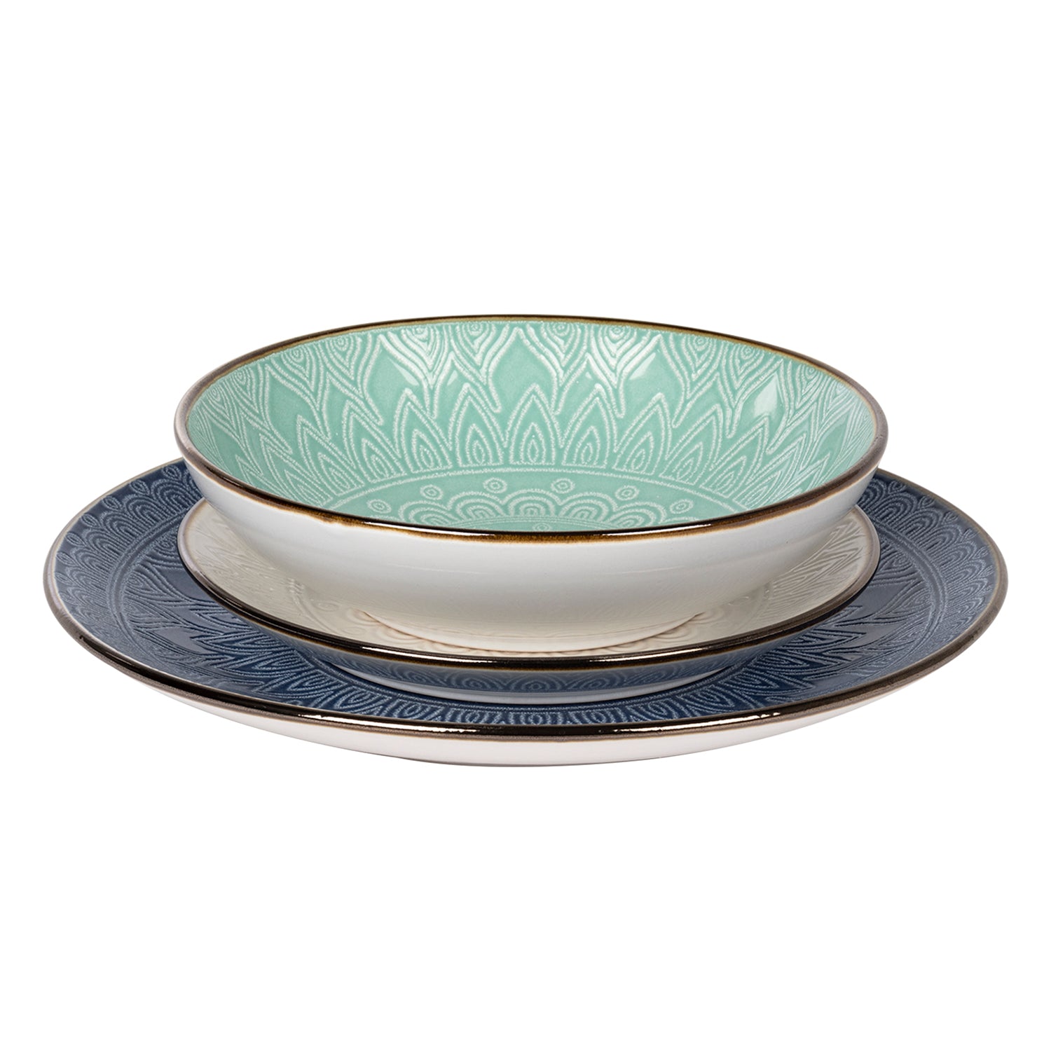 GUSTO CASA - Servizio di piatti in stoneware Gaonas Ocean Embossed Pad 18 pezzi