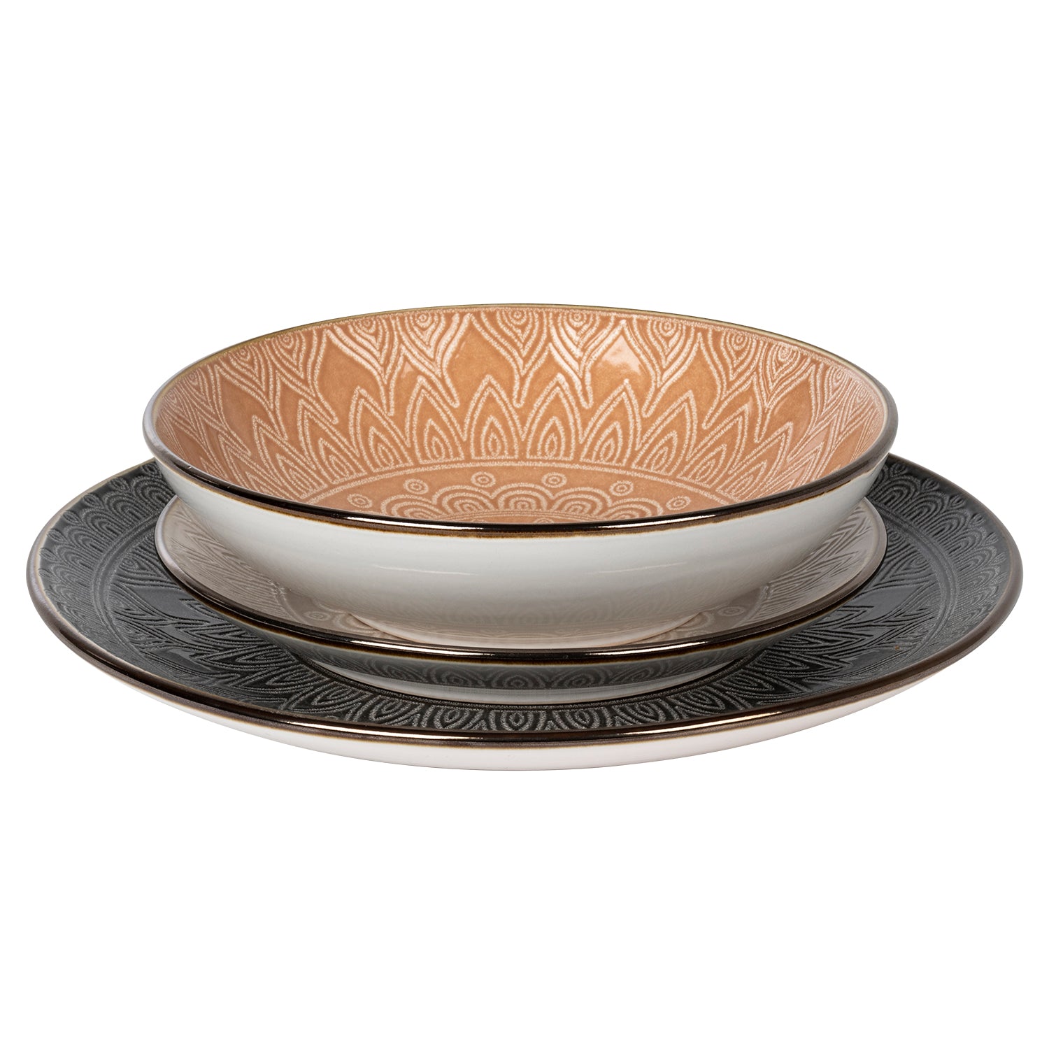 GUSTO CASA - Servizio di piatti in stoneware Gaonas Sandy Embossed Pad 18 pezzi