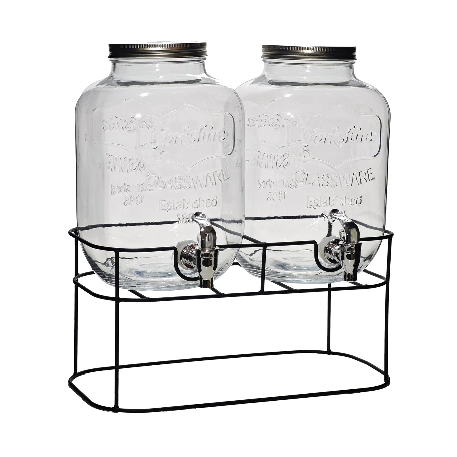 GUSTO CASA - Doppio Dispenser Bevande in Vetro con Stand 5 + 5 Litri