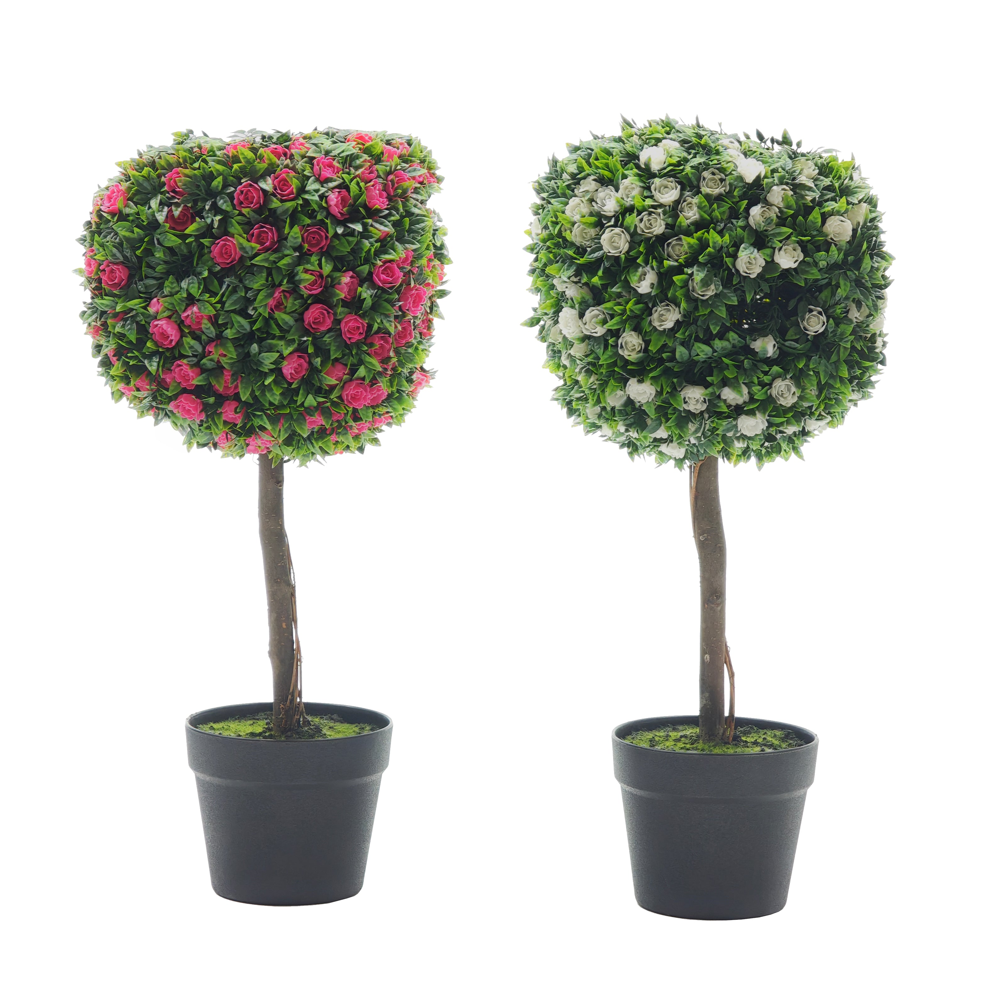 VESTIAMO CASA - Pianta Artificiale Topiary con Rose in vaso - h60 cm diametro 28 cm