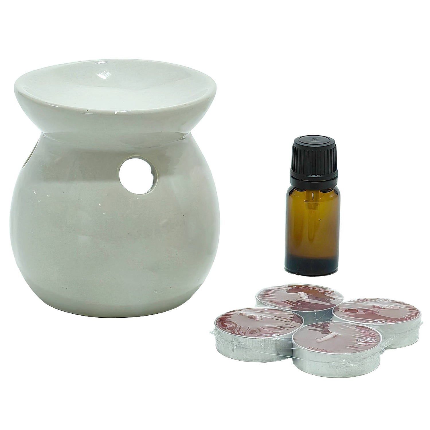 VESTIAMO CASA GRAN NATALE - Set Brucia Essenze in ceramica con 4 T-Light e Olio profumato 10 ml