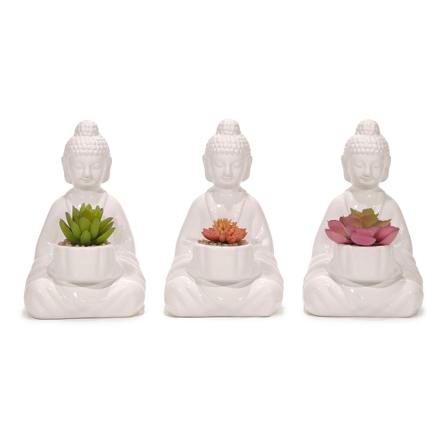 VESTIAMO CASA - Vaso Buddha con Pianta Artificiale Grassa - h21x13 cm