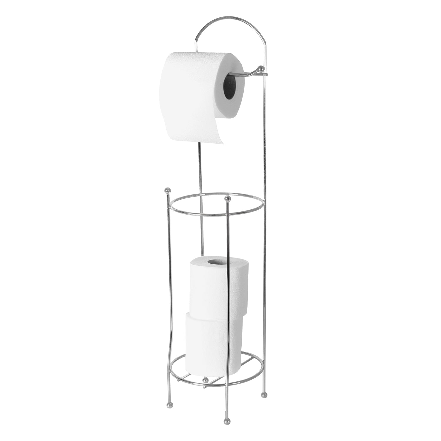 VESTIAMO CASA - Portarotolo e Portascopino 2 in 1 in Metallo Cromato - h65x16x11 cm