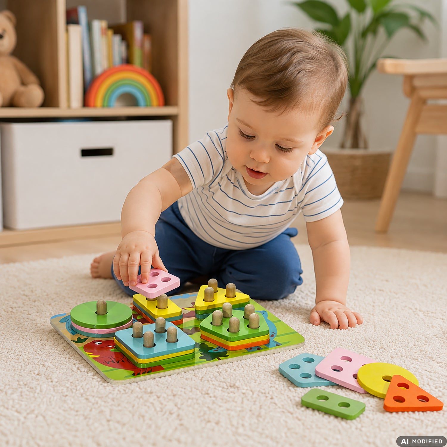TU GIOCHI - Gioco in Legno Impila le Formine 20 Pezzi Woodworld con Vassoio 18x22,5 cm
