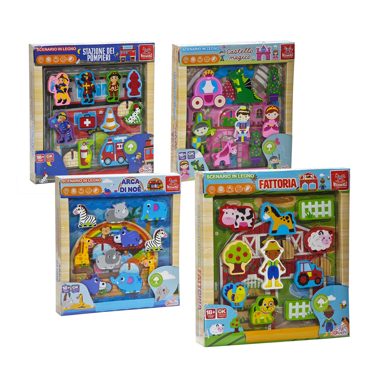 TU GIOCHI - Scenario in Legno con Fondale 12 Pezzi Woodworld 18+ Mesi
