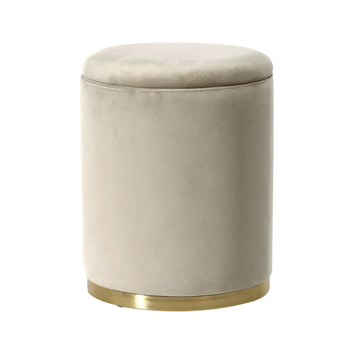 VESTIAMO CASA - Pouf Contenitore in Velluto Crema con base in metallo oro - h43 cm x diametro 34 cm