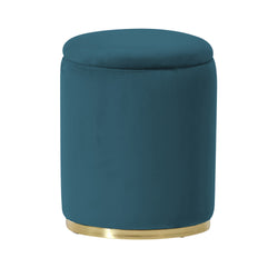 VESTIAMO CASA - Pouf Contenitore in Velluto Petrolio con base in metallo oro - h43 cm x diametro 34 cm