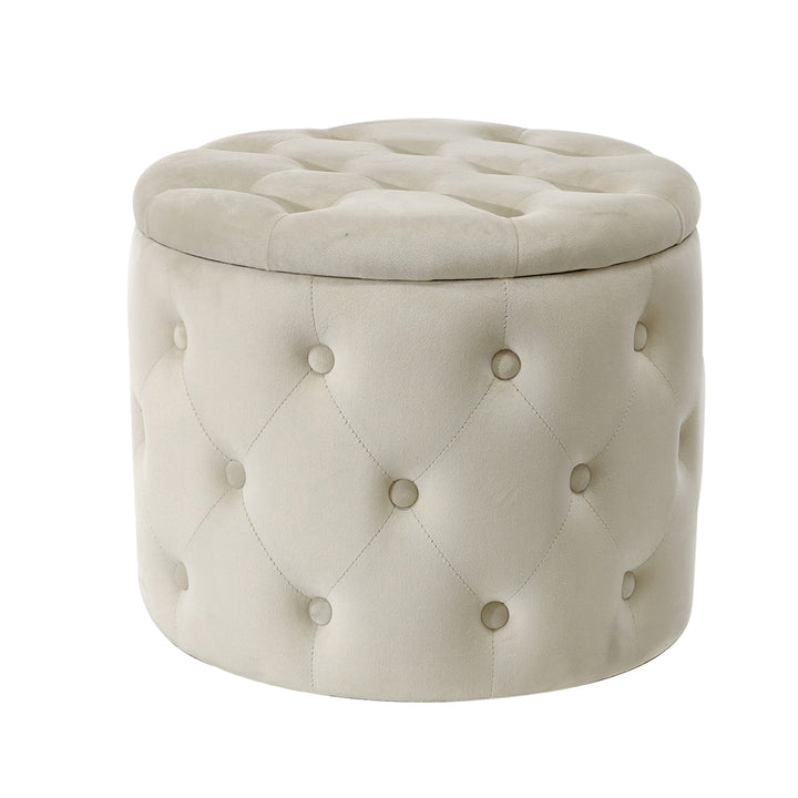 VESTIAMO CASA - Pouf Contenitore in Velluto Crema - h40,5 cm x diametro 48,5 cm