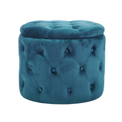 VESTIAMO CASA - Pouf Contenitore in Velluto Petrolio - h40,5 cm x diametro 48,5 cm