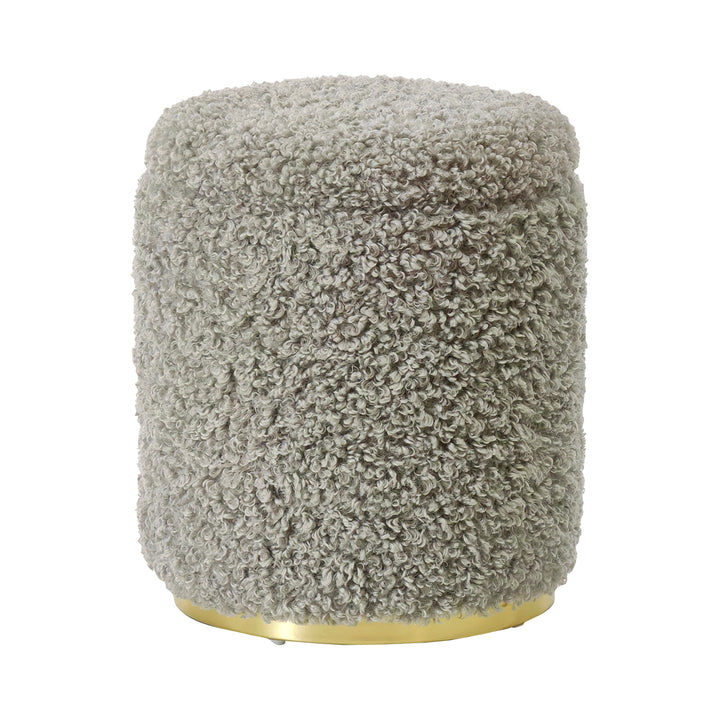 VESTIAMO CASA - Pouf Contenitore in tessuto Teddy Grigio Scuro con base in metallo oro - h39 cm x diametro 33 cm