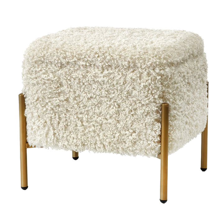 VESTIAMO CASA - Pouf Contenitore in tessuto Teddy Crema - h39,5x41,5x41,5 cm