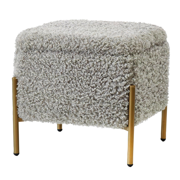 VESTIAMO CASA - Pouf Contenitore in tessuto Teddy Grigio chiaro - h39,5x41,5x41,5 cm