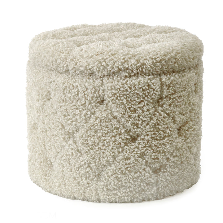 VESTIAMO CASA - Pouf Contenitore in tessuto Teddy Crema - h42,5 cm x diametro 50,5 cm