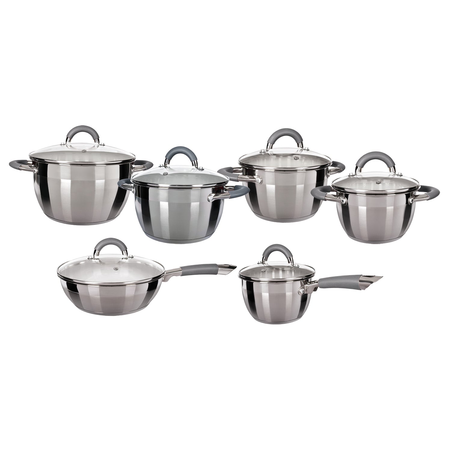 GUSTO CASA - Batteria di Pentole 12 Pezzi in Acciaio Inox Linea Grey Diamond